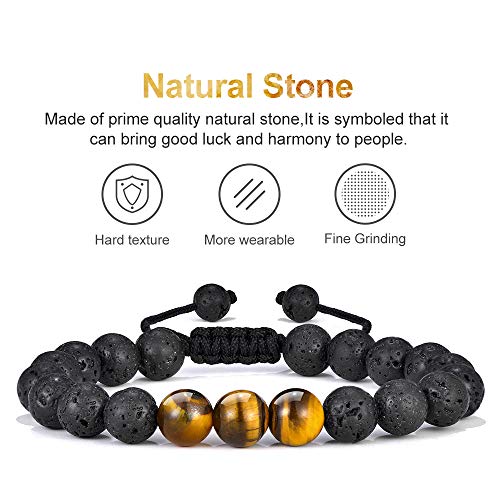 M MOOHAM Mens Bracelet - Beaded Natural Stone 8mm Tiger Eye Matte Agate Lava Rock Bracelets for Men Teen Boys Grandpa Dad Birthday Gifts Jewelry - style: Black Lava Rock Tiger Eye Bracelet