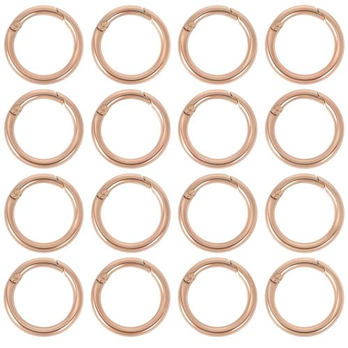 SUNNYCLUE 1 Box 16Pcs Spring Gate Rings Gold Spring Key Ring Bulk Trigger Buckle Clip Snap Clasps Round Carabiner for Jewelry Making Keyrings Bags Purses DIY Craft - color: 1 Box 16pcs Alloy O Rings 16mm