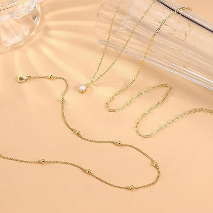 Gold Layered Necklaces for Women, 14K Gold Plated Paperclip Snake Chain Necklace Set, Dainty Coin Cross Tear Pendant Layering Choker Necklaces, Simple Trendy Stackable Jewelry Gifts - color: 3PCS / CZ & 2 Chains