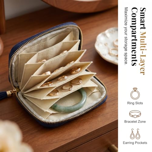 Jewelry Zippered Pocket Case Set with 3 Mini Foldable Jewelry Rolls (Off White) - color: Off White