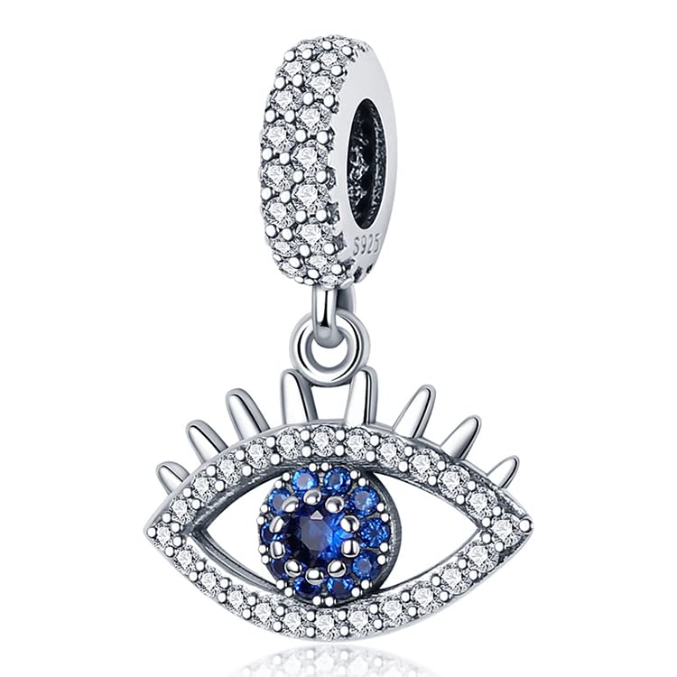 LNQOBU 925 Sterling Silver Charms for Bracelets Necklaces,5A Cubic Zirconias Evil Eye Dangle Beads Charms Jewelry Gift for Women (With one Spacer Beads Charms) - style: E-Evil eye Charm