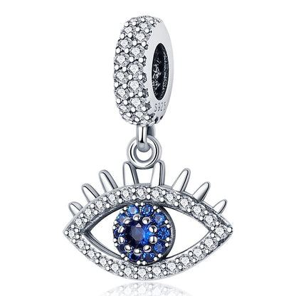 LNQOBU 925 Sterling Silver Charms for Bracelets Necklaces,5A Cubic Zirconias Evil Eye Dangle Beads Charms Jewelry Gift for Women (With one Spacer Beads Charms) - style: E-Evil eye Charm