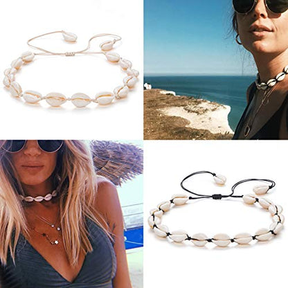 Nackiy Shell Necklace for Women, Handmade Summer Beach Jewelry Gift | Natural Sea Shell Necklace, Adjustable Collar Fit, Coastal Beach Style, Shell Starfish Charms, Lightweight Summer Jewelry - color: Black