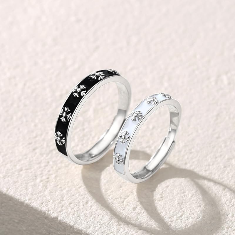 Matching Promise Rings for Couples 925 Silver Plated Engagement Wedding Ring Open Band Sets for Him and Her Cubic Zirconia Crystal Jewelry Gift for Girlfriend Boyfriend Size Adjustable
