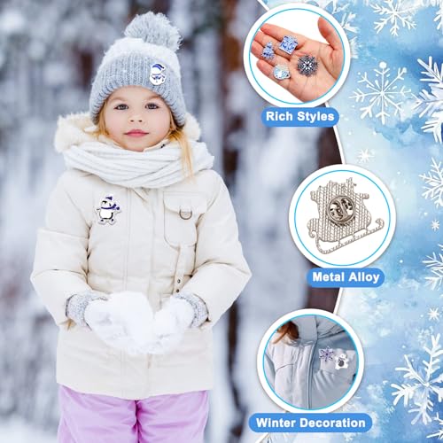 SANNIX Winter Pins, 15Pcs Christmas Enamel Lapel Pins Xmas Blue Winter Brooches Assorted Snowflake Snowman Badge Pin for Holiday Clothes Bags Hats Accessories - style: Winter Pin