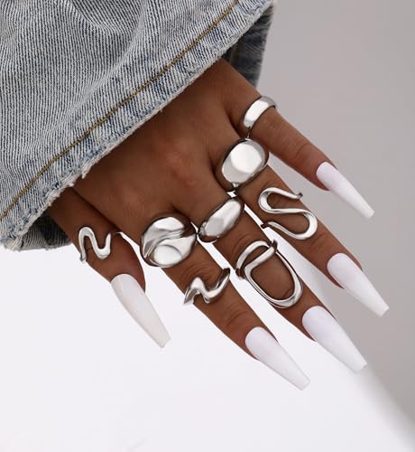 iF YOU 25 Pcs Gold Stackable Ring Set for Women, Chunky Knuckle Finger Midi Rings, Silver Simple Stacking Cute Rings Pack Trendy Stuff Jewelry Gift - style: 15 Chunky silver rings