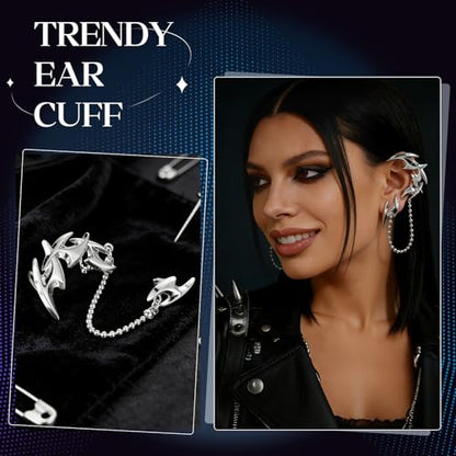 Gothic Stainless Steel Ear Cuffs Non Piercing Cartilage Clip On | Punk Emo Y2k Alt Goth Style,Men Women,Silver Fake Earring,Hypoallergenic Adjustable,Jewelry Gift,Edgy design - color: K2-Dragon Claw 2 Silver