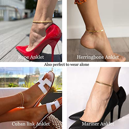 DEARMAY Gold Anklets for Women Waterproof | Non Tarnish14K Gold Plated Ankle Bracelets Set Stack, Summer Beach Jewelry Gifts for Vacation - color: Gold Anklet-K