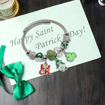 Charm Bracelets for Womens,Exquisite Cute Cartoon Friendship Silver Bracelets Stainless Steel Bangle, Womens Jewelry Suitable for Holiday Gifts and Birthday Gifts - color: z-St. Patrick's Day Bracelet