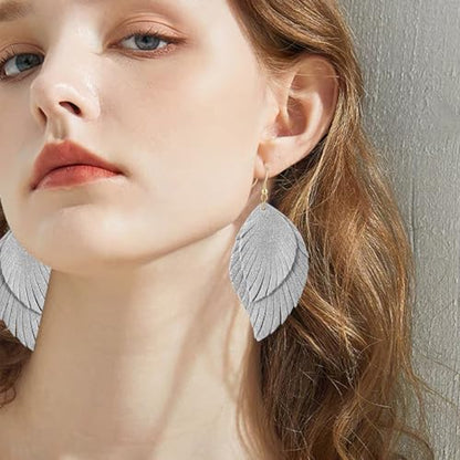 Genuine Leather Handmade Fringe Feather Lightweight Dangle Drop Earrings Teardrop Tassel Hook Earrings for Women - style: 3 Off White