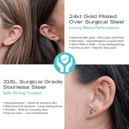 STUDEX Sensitive Princess Cut Cubic Zirconia Stud Earrings | Hypoallergenic and Nickel Safe for Sensitive Ears | High Fashion Earrings for Women and Men - size: 6mm