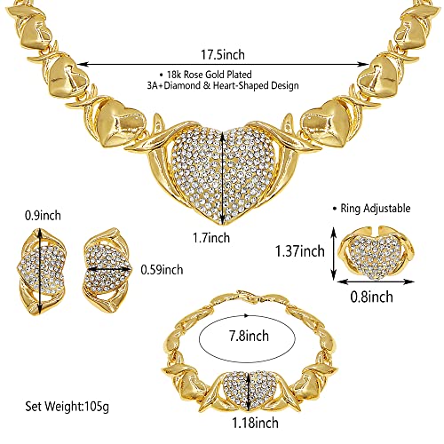 SYHOL Gold Jewelry Set 18K Gold Accessories for Women Jewelry Set Wedding Bridal Fashion Jewelry Sets Women Accessories Bracelets Earrings and Rings Sweetheart Gifts - color: Gold