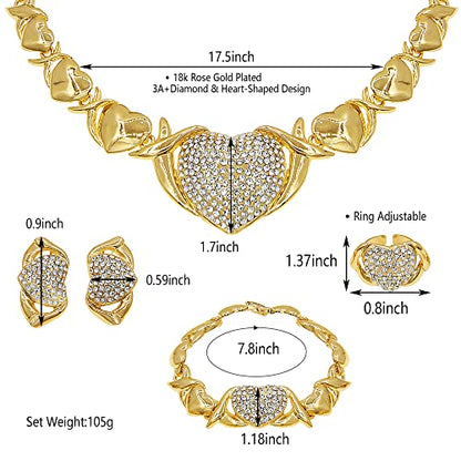 SYHOL Gold Jewelry Set 18K Gold Accessories for Women Jewelry Set Wedding Bridal Fashion Jewelry Sets Women Accessories Bracelets Earrings and Rings Sweetheart Gifts - color: Gold