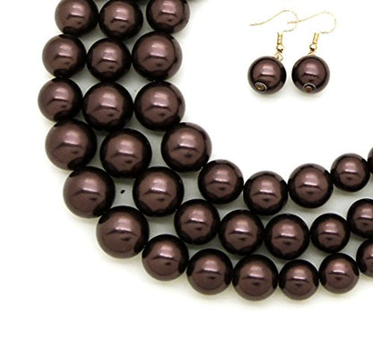 Fashion 21 Women's Faux Pearl Three Multi-Strand Statement Necklace and Earrings Set - color: Dark Brown