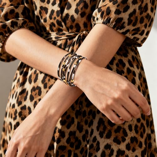 Wrapped Bracelets for Women,Leather Boho Bracelets for Women - color: Leopardprint-White