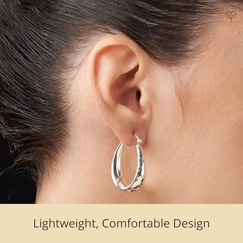 925 Sterling Silver Hypoallergenic Chunky Hoop Earrings for Women | Anti Tarnish Hoops in Various Styles by MAX + STONE - style: Hammered Oval Hoops