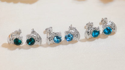 Dragon Earrings Sterling Silver Stud Hypoallergenic Birthstone Crystal Dragon Earrings for Women - color: 04-Apr