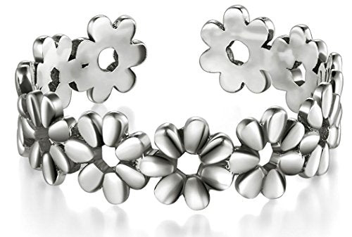 BORUO Toe Rings - Flower Hawaiian Leaf Sterling Silver Band Ring - Stylish Toe Rings For Women - Sterling Silver Rings for Gifting - Chic 925 Sterling Silver Rings - Toe Rings For Women With Gift Bag , 5mm