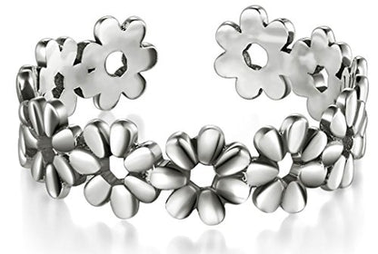 BORUO Toe Rings - Flower Hawaiian Leaf Sterling Silver Band Ring - Stylish Toe Rings For Women - Sterling Silver Rings for Gifting - Chic 925 Sterling Silver Rings - Toe Rings For Women With Gift Bag , 5mm