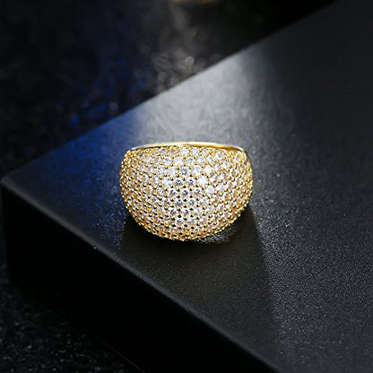 Big Gold Dome Statement Ring - Pave Setting Cubic Zirconia Diamond Accent Cluster Cocktail Rings for Women (Yellow, 11)