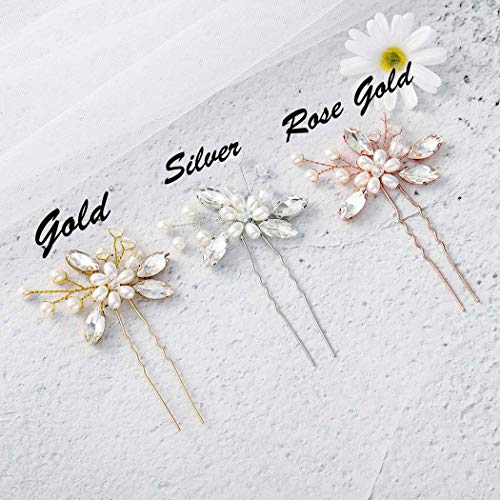 Catery Flower Bridal Hair Pins Pearl Wedding Hair Clips Accessories for Women Pack of 2 (Silver) - color: Silver