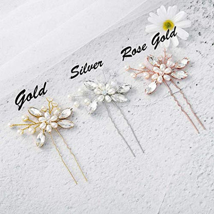 Catery Flower Bridal Hair Pins Pearl Wedding Hair Clips Accessories for Women Pack of 2 (Silver) - color: Silver