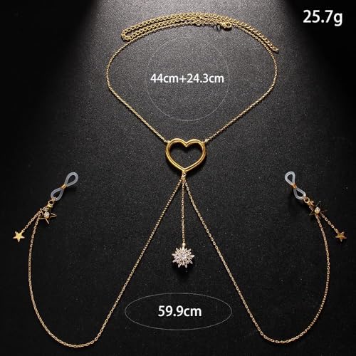 Star Dangle Non Piercing Nipple Rings Body Chain for Women Cubic Zirconia Flower Pendant Heart Choker Necklace Fake Nipple Rings Bikini Bra Body Jewelry for Clothing Accessories