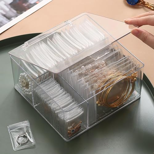 HomePekite 4 In 1 Acrylic Jewelry Organizers and Storage with 60 Portable Anti Tarnish Jewelry Bags, Clear Jewelry Box Organizer, Travel Jewelry Case for Earrings/Rings/Necklaces for Women Girls - style: 4-in-1 Jewelry Box