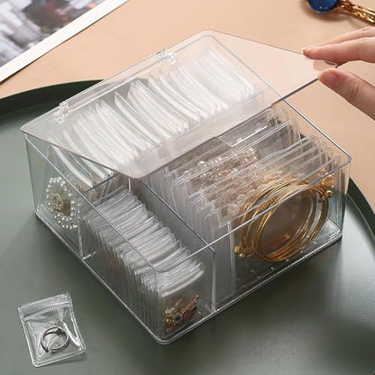 HomePekite 4 In 1 Acrylic Jewelry Organizers and Storage with 60 Portable Anti Tarnish Jewelry Bags, Clear Jewelry Box Organizer, Travel Jewelry Case for Earrings/Rings/Necklaces for Women Girls - style: 4-in-1 Jewelry Box