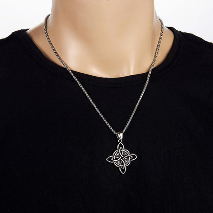MALOYANVE Celtic Witch Knot Necklace for Men Women Stainless Steel Triquetra Trinity Pendant Irish Celtic Knot Amulet Good Luck Protection Jewelry - color: Silver