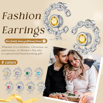 Elegant C-Shaped Crystal Stud Earrings with Birthstone Earring Silver Plated Fashion Jewelry for Women CE0003 - color: Blue-September