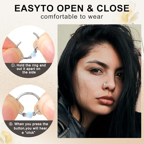 ONESING 9-40 Pcs Nose Rings - Hoops, Studs & L Shape - Hypoallergenic Stainless Steel Nose Piercings for Women & Men - color: White Opal-2Pcs