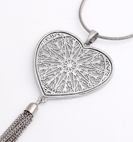 MOLOCH Long Necklaces For Woman Disk Circle Pendant Necklaces Tassel Fringe Necklace Set Statement Pendant - color: Heart-shaped-silver
