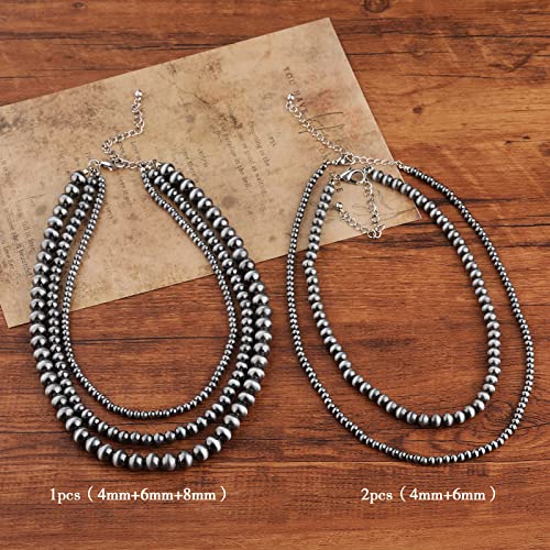 Navajo Pearl Necklace Western Jewelry for Women Cowgirl | Layered Western Necklaces Country Concert Choker Jewelry Gift - color: turquoise 2pcs (4mm+6mm)