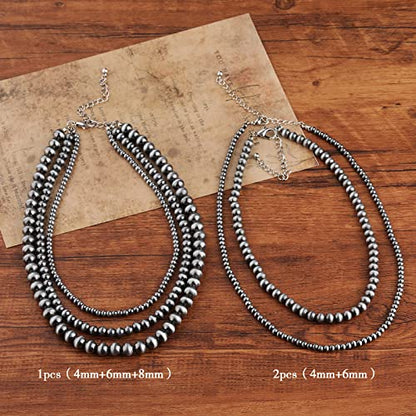 Navajo Pearl Necklace Western Jewelry for Women Cowgirl | Layered Western Necklaces Country Concert Choker Jewelry Gift - color: turquoise 2pcs (4mm+6mm)