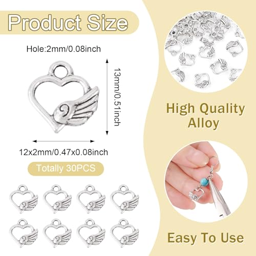 Elecrelive Crystal Heart Charms Rhinestone Heart Pendants Valentine Charms for Necklace Bracelet Earring Wedding Jewelry - color: Antique Silver-13mm
