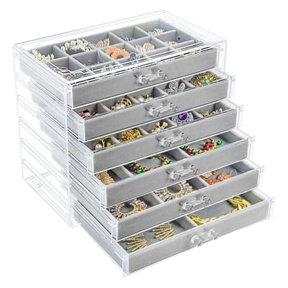 Acrylic Jewelry Box Organizer and Storage 6 Drawer for Earring Display Gray - color: Gray 6 Layers
