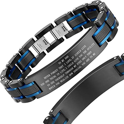 Holizaly Men's Stainless Steel Two Tone Square Link Bracelet, Black and Blue Ion Plated Black - color: blue-black 10