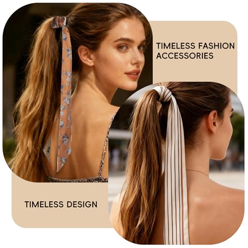 ZXZH 6 Pack Fashion Scarves for Women, Versatile Boho Head Scarf | Satin Scarf for Hair, Neck, Wrist, and Purse Accessories - color: Warm Brown & Coffee