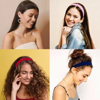 Wecoe Satin Headbands, 16 Pcs 1 Inch Hair Bands for Women & Girls(Set D) | Great for daily wear, festive looks & DIY crafts - color: Set D