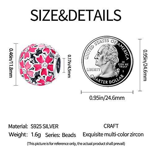 Pandach 925 Sterling Silver Charms Beads for Bracelets and Necklaces Butterfly and Headphones Pendants Clover Charms Jewelry Gift for Women - style: Pink Cherry Blossom Round Charm
