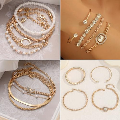 139pcs Gold Jewelry Set Costume Jewelry With 11 PCS Necklace, 16 PCS Bracelet, 90 PCS Stud Hoop Earring 22 Pcs Rings for Women Friendship Gift Set