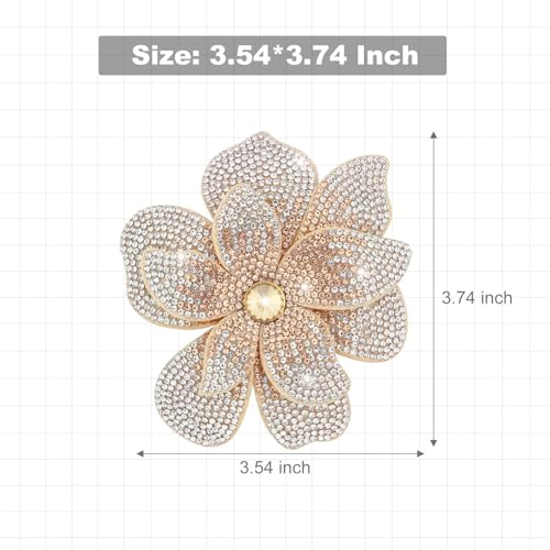 3.74 Inches Rhinestone Camellia Flower Brooch Pins & Hair Clips for Women Elegant Created Crystal Lapel Pin Brooches Wedding Party - color: Champagne & White