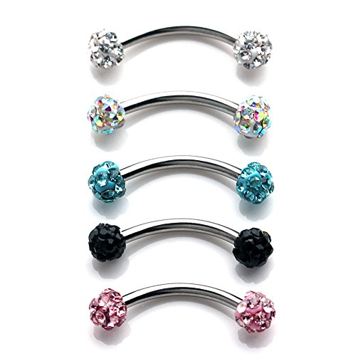 16G Crystal Ferido Ball Curved Barbell Eyebrow Ear Ring Body Piercing Jewelry 8mm 10mm - style: 5PCS - 8mm Mix Color
