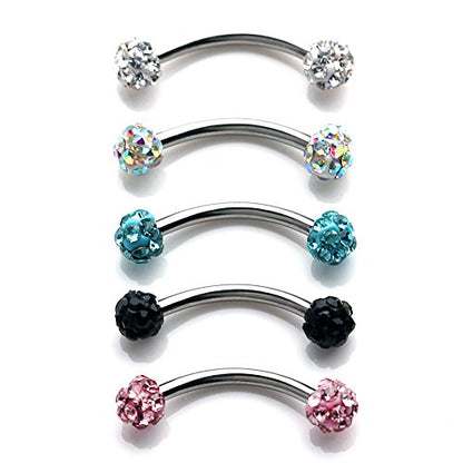 16G Crystal Ferido Ball Curved Barbell Eyebrow Ear Ring Body Piercing Jewelry 8mm 10mm - style: 5PCS - 8mm Mix Color