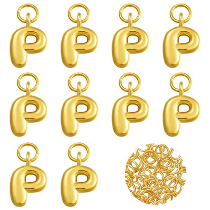 A-Z Bubble Letter Charms 18K Gold Filled Charms for Jewelry Making Gold Initial Alphabet Charms Pendants for Women Men Necklace Choker Bracelet Making - color: Letter P