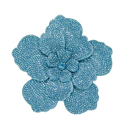 Rhinestone Flower Brooch Pin for Women Men Elegant Sparkly Crystal Camellia Floral Lapel Pins Shawl Dress Suit Clothes Accessories Wedding Party Fashion Jewelry 105mm - color: Lake Blue
