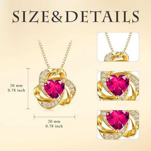 Midari 18K Gold Love Knot Necklace Love Knot Pendant Necklace with 12 Months Birthstones I Love You Forever Jewelry Gifts for Women Mom Her - color: 07-July