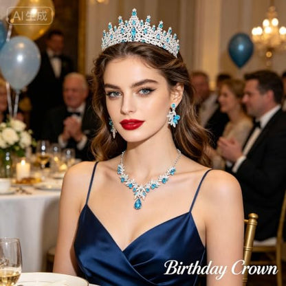 Kamirola Tiaras and Crowns for Women,Tiaras Earrings Necklace, Crystal Bridal Jewelry Set, Costume Jewelry for Women Party Halloween Prom Pageant - color: Silver Lace Blue