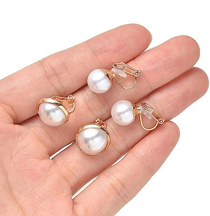 Tornito 10-15 Pairs Clip on Stud Earrings Non Pierced Teardrop Round Square CZ Pearl Twist Knot Flower Butterfly Heart Star Rainbow Cat Opal Clip on Earrings for Women - color: B: Gold Tone